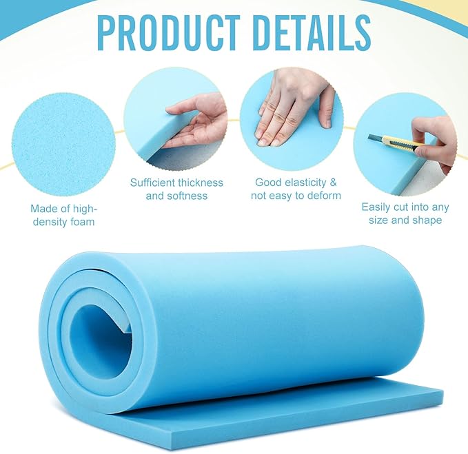 Frienda 2 Pcs Upholstery Foam 1" x 24" x 72" High Density Cushion Blue - Image 5