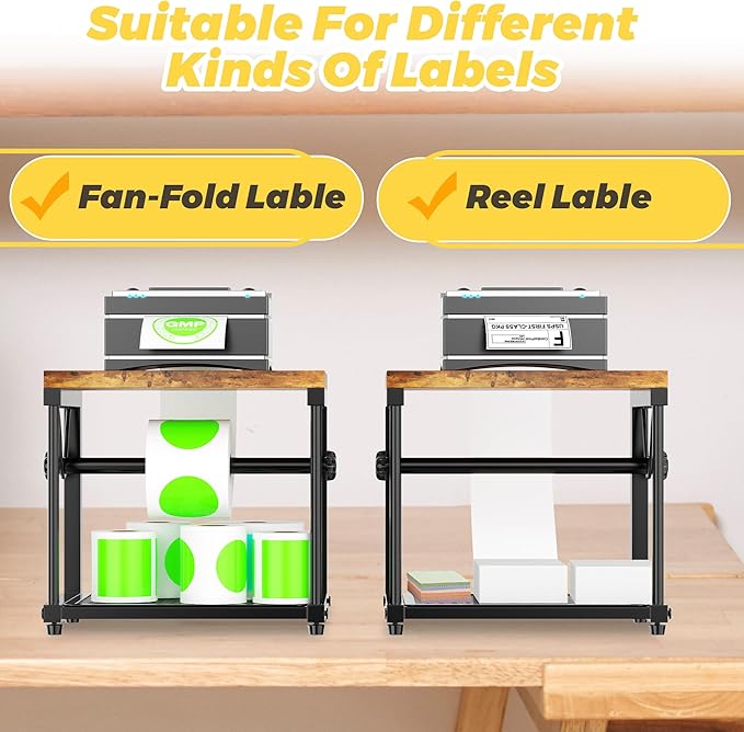 Label Holder for Rolls and Fan-Fold Labels, Wooden Sticker Dispenser for - Image 3
