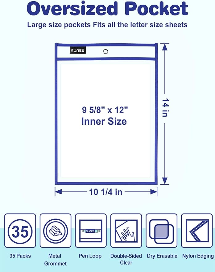 SUNEE 35 Packs Oversized Reusable Dry Erase Pocket Sleeves - Image 2