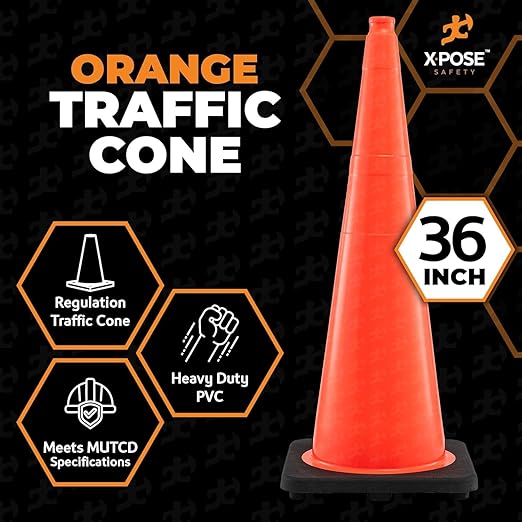 Xpose Safety 36 Inch Orange Traffic Cones Heavy Duty 12lb, Kids and Construction - Image 4