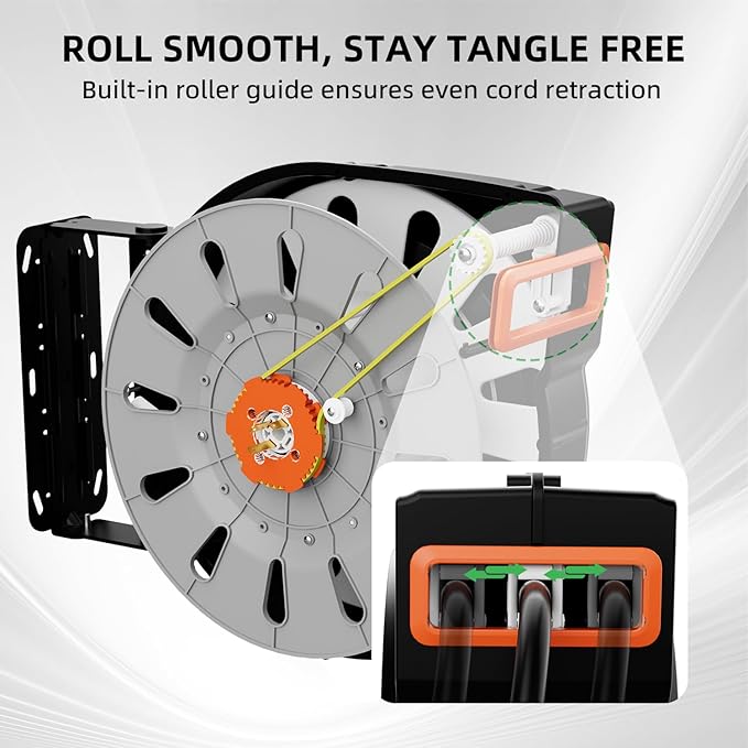 80FT Retractable Extension Cord Reel, 14 AWG/3C SJTOW Heavy Duty Power Cord - Image 4