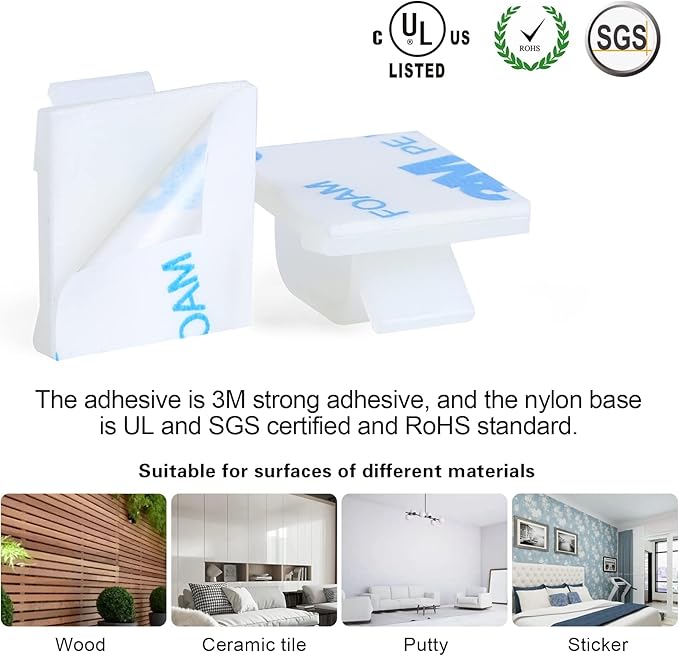 XHF 3/4” Adhesive Cable Wire Clips White 60pcs, Cable Staples Outdoor Cable - Image 3