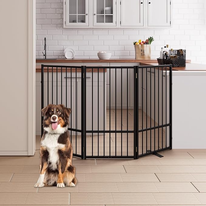 3 Panels Full Metal Freestanding Dog Gates, 60” W x 36” H Folding Pet Gate Fence by Unknown