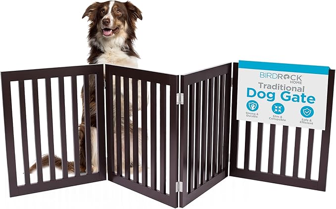 INTERNET'S BEST Dog Gate Indoor Freestanding Pet Barrier, Folding Wood Dog Fence by BIRDROCKHOME
