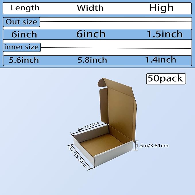 6x6x1.5 inch White Shipping Boxes 50 Pack, Small Corrugated Cardboard Mailer - Image 3