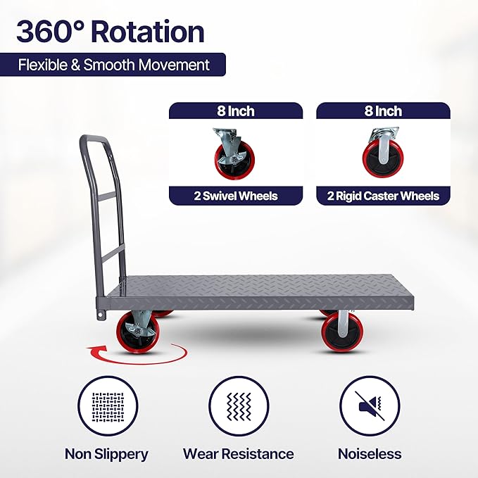 5Seconds Flatbed Platform Cart Industrial Dolly Heavy Duty 48” x 24” Platform - Image 3