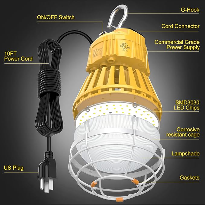 80W LED Temporary Work Light 12000LM 5000K Portable Work Lamp Fixture Daylight - Image 7