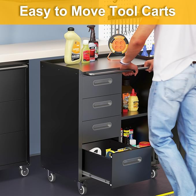 4-Drawer Rolling Tool Chest, Metal Tool Storage Cabinet on Wheels, Heavy Duty - Image 4