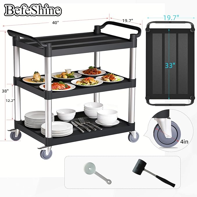 Utility Cart with Wheels, 3 Tier Rolling Cart with Tangle-Free Wheels, Heavy - Image 2