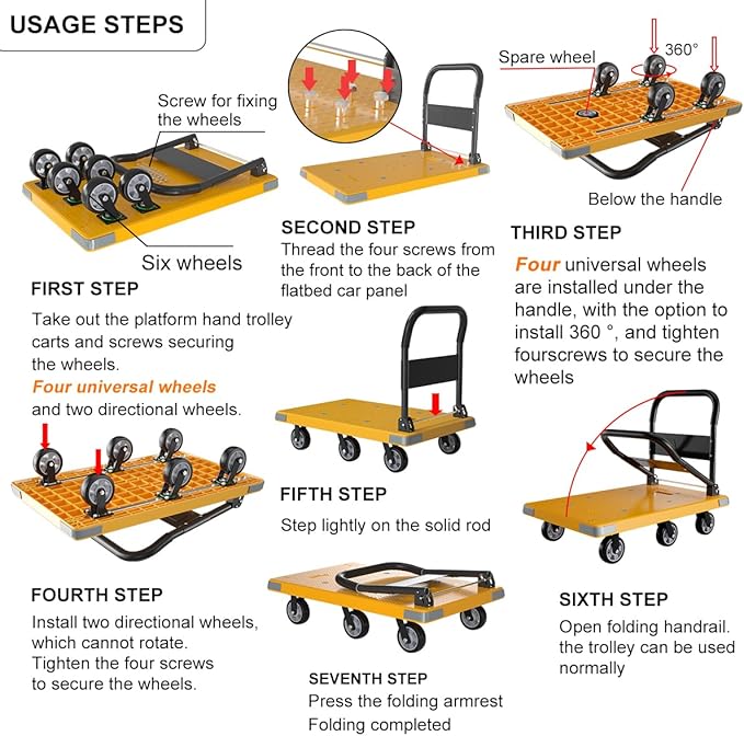 WUD Push Cart, Folding Mobile Platform Trolley, Thickened and Reinforced - Image 7