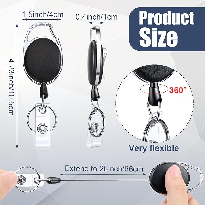 Laumoi 400 Packs Retractable ID Badge Holder Name ID Badge Reel Clips Keychain - Image 2
