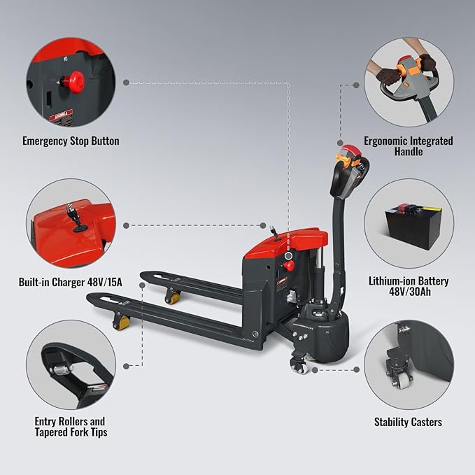 4400lbs Lithium-ion Electric Pallet Jack, 48V 50Ah Battery, Walkie Type Truck - Image 3