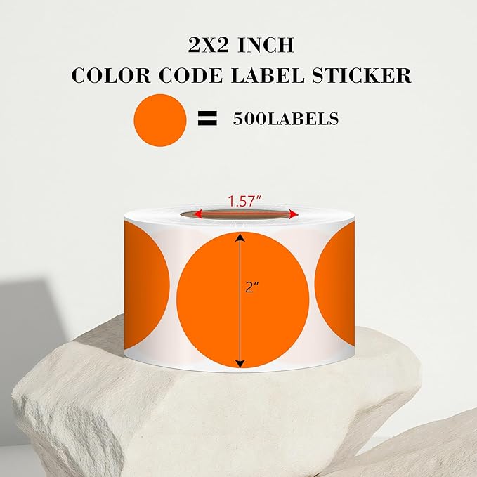 2 Inch Orange Circle Stickers 500 Pcs, Permanent Color Coding Dots - Image 2