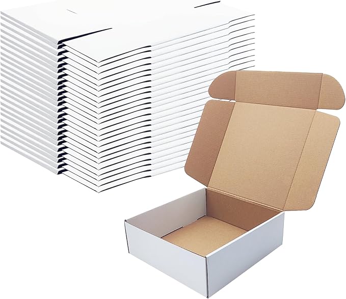 9x9x3 Inches White Shipping Boxes Set of 25，Cardboard Boxes Recyclable by Piscepio