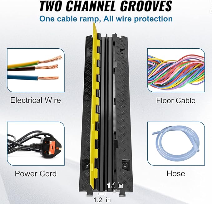 VEVOR Cable Protector Ramp, 2 Channel, 22000 lbs/axle Capacity Heavy Duty TPU - Image 3