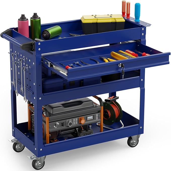 3 Tier Rolling Tool Cart on Wheels, 450 LBS Capacity Tool Cart by Pelnuies