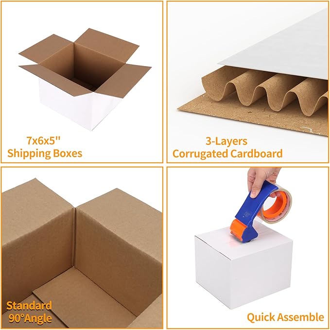 PETAFLOP Shipping Boxes 7x6x5 White Cardboard Box Kraft Corrugated Small - Image 6