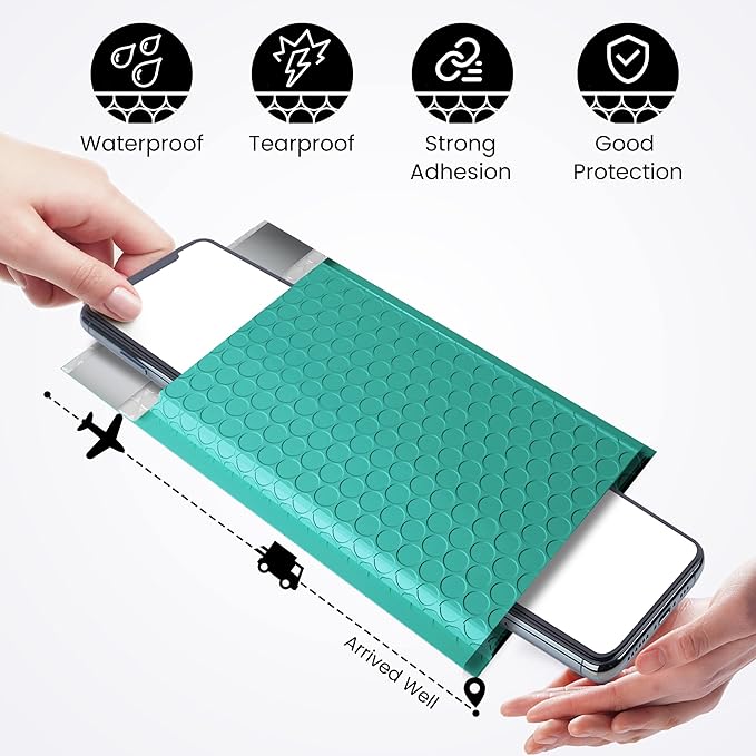 Fuxury Bubble Mailers 4x8 Inch Teal 200 Pack Padded Envelopes Usable Size 4x7" - Image 7