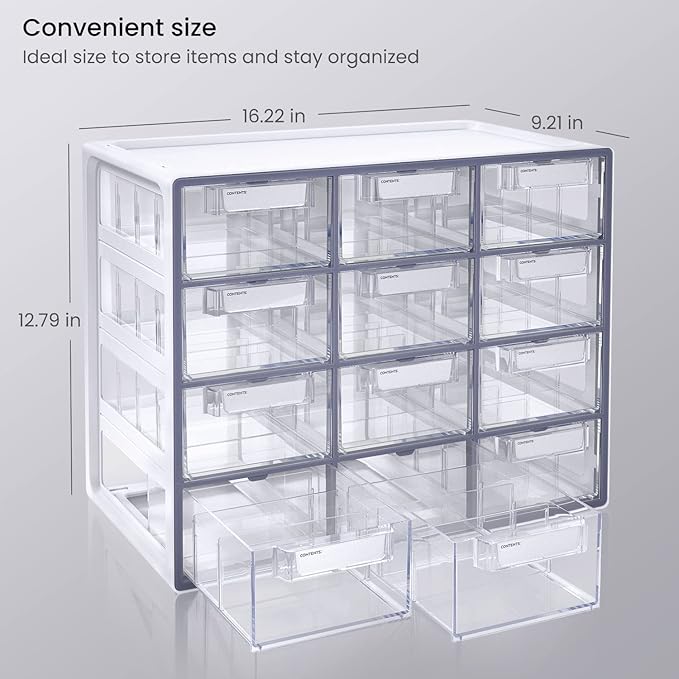 Arteza 12 Drawer Organizer and Storage Cabinet – Clear Plastic, Stackable - Image 3
