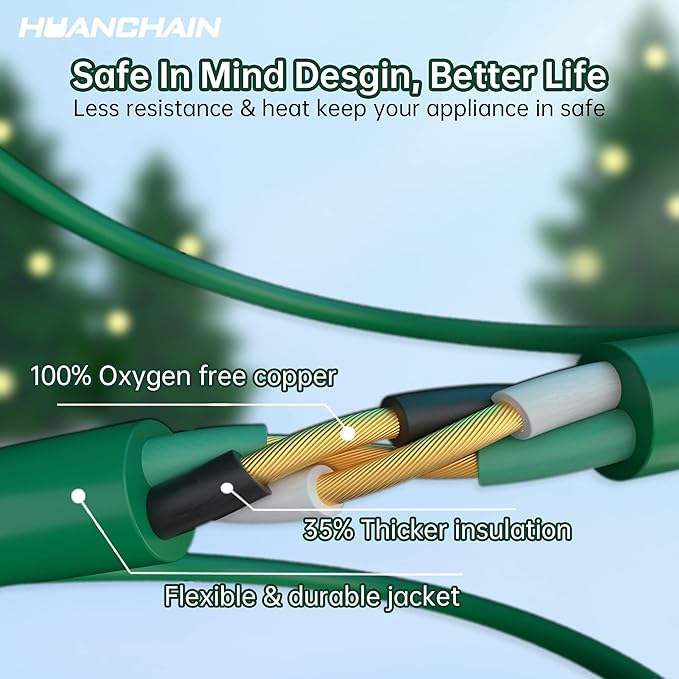 HUANCHAIN Indoor Outdoor Green Extension Cord 50 ft Waterproof, 16/3 Gauge - Image 6