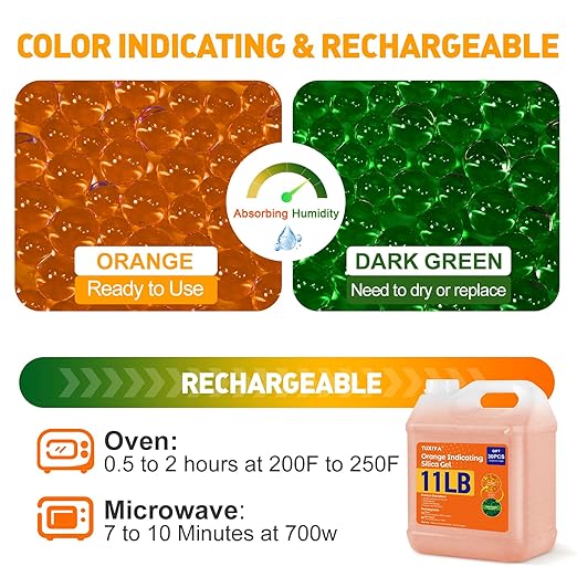 11 LBS Orange Indicating Silica Gel Desiccant Beads, Rechargeable Silica Gel - Image 5