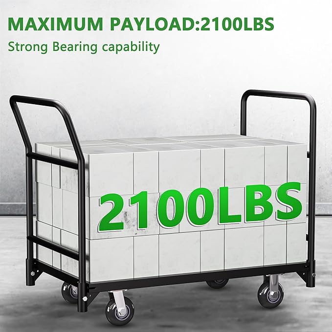 Platform Truck Cart, 37.2"x31"x45.6" Heavy Duty Push Cart Dolly, 2100lbs - Image 3