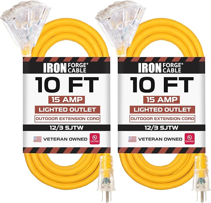 Iron Forge Cable 2 Pack 10 Foot Lighted Outdoor Extension Cord by IronForgeCable