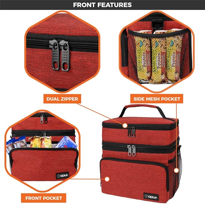 opux Insulated Lunch Bag for Men Women, Large Dual Compartment Cooler Bag - Image 6