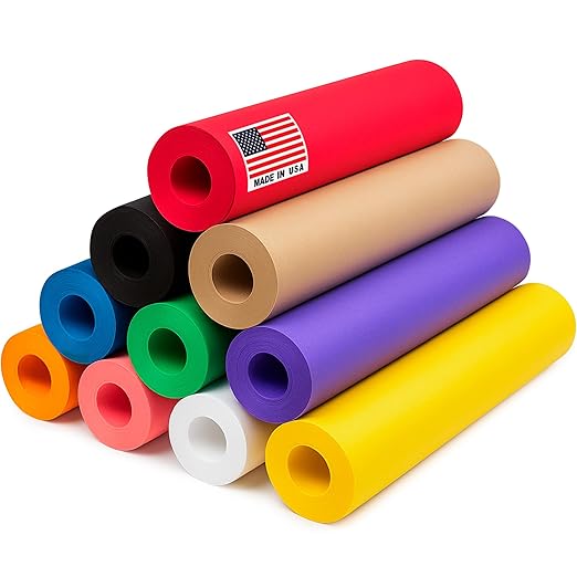 12" x 1200" Pack of 10 Rolls USA-Made Multi-Color Kraft Paper Rolls, 45 lbs/66 by Paclord