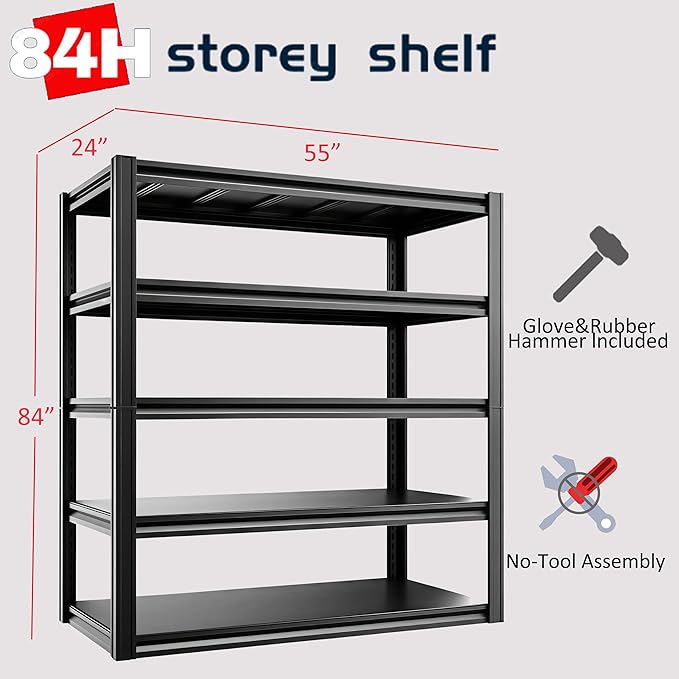5-Tier 55" W x 24" D x 84" H Garage Shelving 3500LBS Storage Shelves Heavy Duty - Image 3