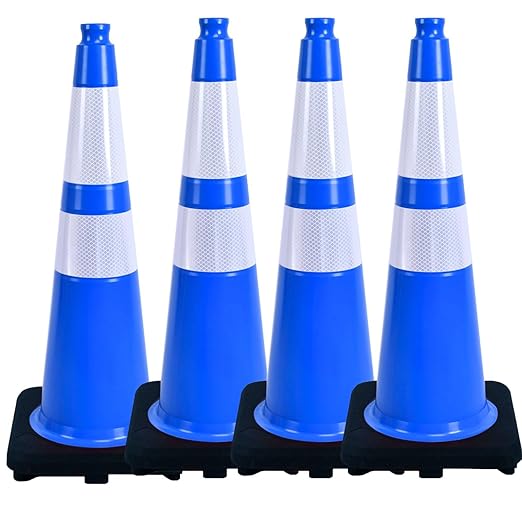 BESEA 4PACK 28 inch Traffic Safety Cones Blue Road Parking Cones 28" Heavy Duty by BeSea