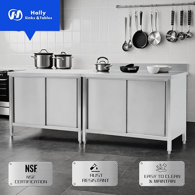 Hally Stainless Steel Cabinet, Large Storage Cabinet, Metal Table - Image 7