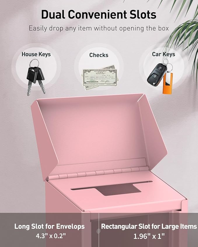 Uniclife Pink Metal Wall Mounted Mailbox - Image 2