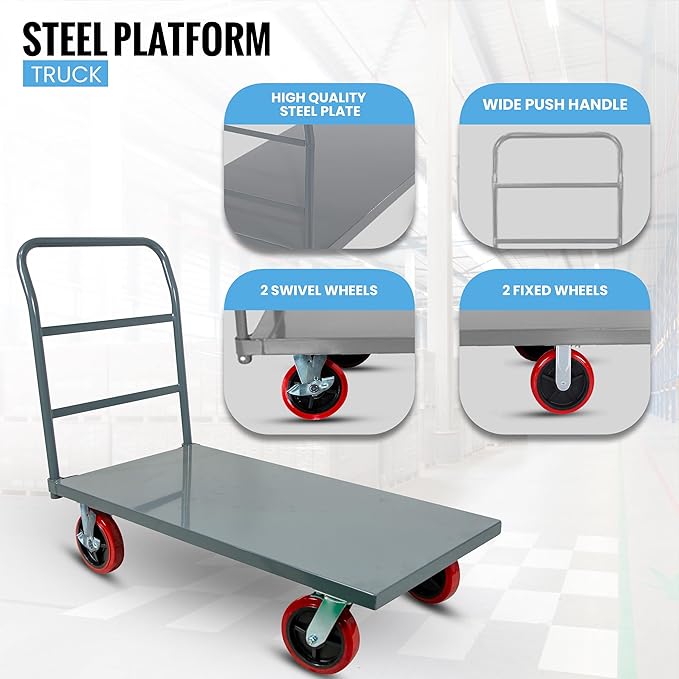 5Seconds Flatbed Platform Cart Industrial Dolly Heavy Duty 60” x 30” Hand Push - Image 5