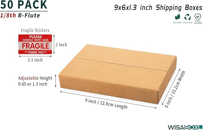 50 Pack 9x6x1.3 inch Shipping Boxes, Easy-Fold Multi-Depth DVD Mailer Box - Image 2