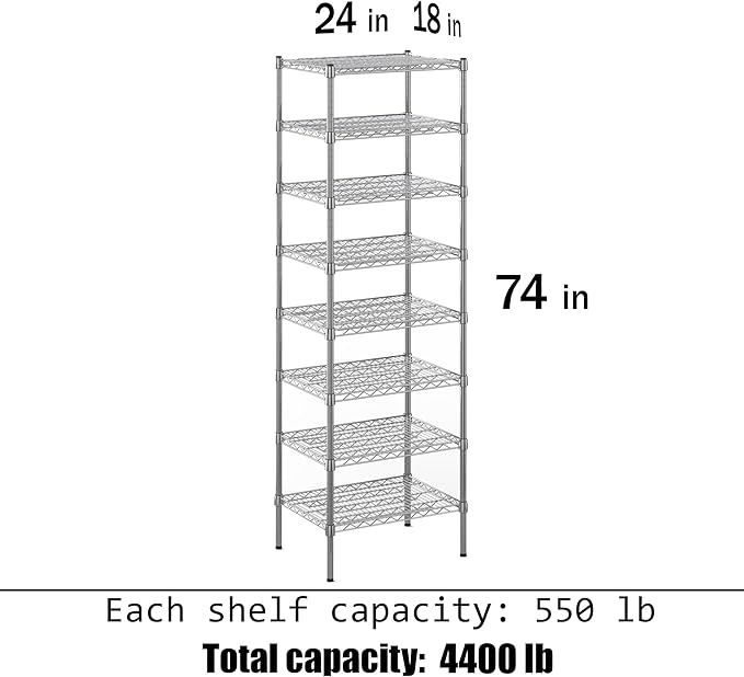 18" Deep x 24" Wide x 74" Height Wire Shelving Kit | 8-Tier | NSF Commercial - Image 3