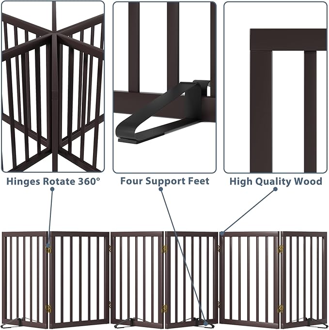 Dog Gates for The House Doorways Extra Wide 110 Inches Wood Freestanding Pet - Image 5