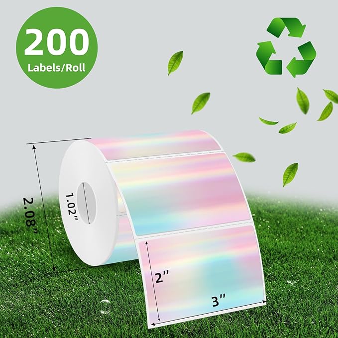 3x2 Inch Thermal Labels, Rainbow Holographic Thermal Sticker Labels, Glitter - Image 2