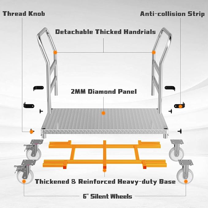 3000LBS Heavy Duty Platform Truck Cart Dolly | 44"x28" 2mm Steel Deck & - Image 6