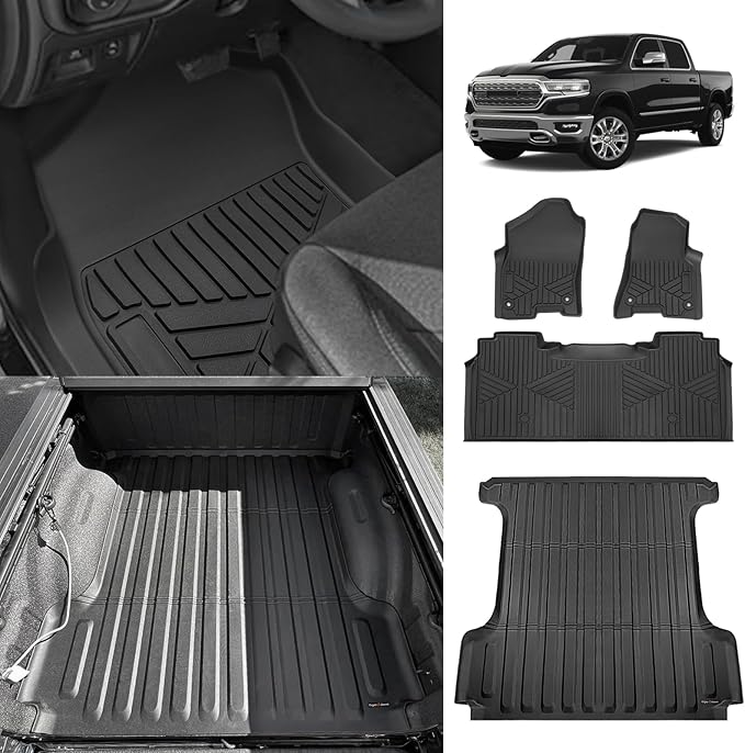 TripleAliners Truck Bed Mat & Floor Mats Front Rear Full Set Compatible by TripleAliners