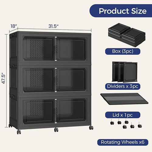 150GAL Storage Bins with Lid and Wheels, Stackable Closet Organizers and - Image 2