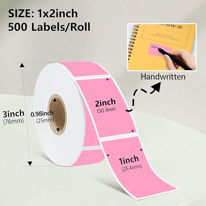 1x2 inch Label Stickers Roll for Thermal Printer 500PCS Pink Colored Removable - Image 3