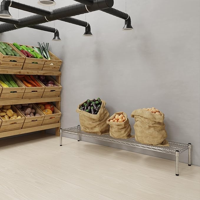 14''W x 60''L x 8''H Chrome Plated Wire Dunnage Rack | Off The Floor Storage - Image 2