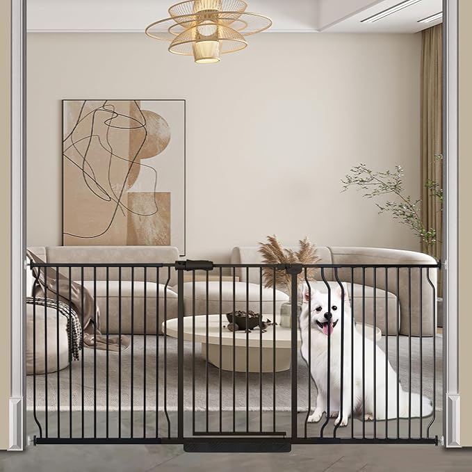 Extra Wide Baby Dog Gates for Doorways Tension Indoor Safety Gates Black Metal by COSENDBABYGATE