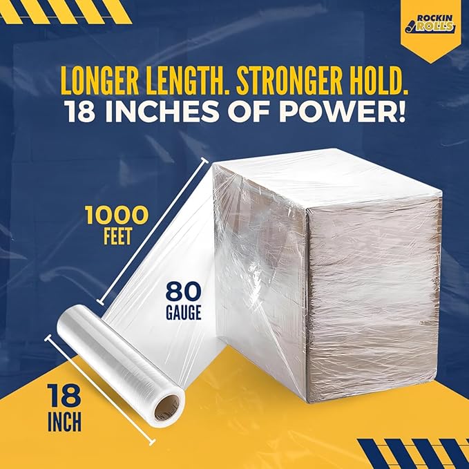 Industrial Stretch Film Wrap – 18" x 1000 FT x 80 Gauge, 1 Roll Heavy Duty - Image 3