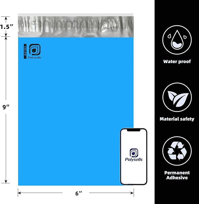 POLYSELLS 100 pcs 6x9 Inches Blue Poly Mailers Shipping Envelopes, Strong - Image 2