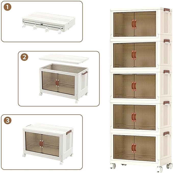4 Tier Plastic Stackable Storage Bins and Boxes Organizer, Foldable Containers - Image 9