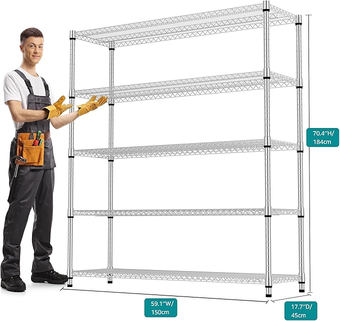 5 Tiers Shelf 3300 lbs Steel Storage Shelving Utility Shelving Unit Steel - Image 3
