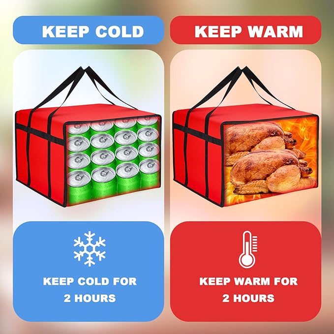 Maxcheck 2 Pcs Insulated Pizza Delivery Bag 24 x 24 x 14 Inch Pizza Warmer Bag - Image 3