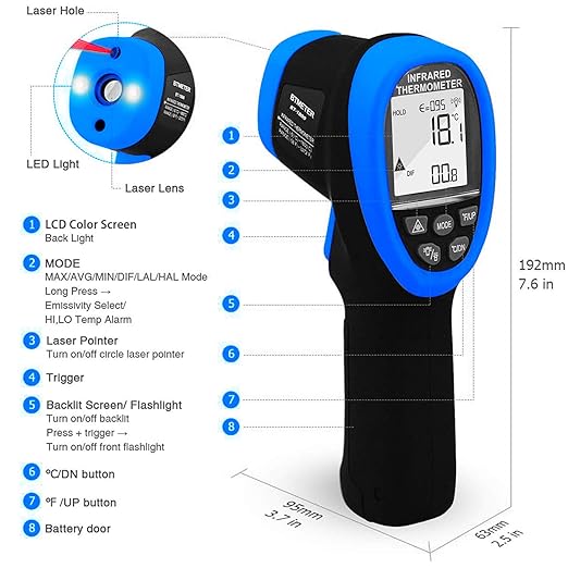 BTMETER BT-1800 Non Contact Pyrometer High Temperature Infrared Thermometer Gun - Image 5